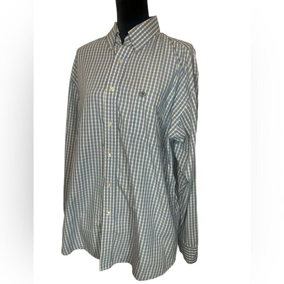 WRANGLER MENS XL LIGHT BLUE & WHITE CHECKERED LONG SLEEVE BUTTON UP SHIRT - Picture 3 of 11